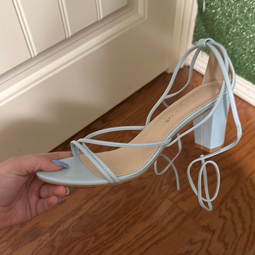 Allegra K Blue Satin Strappy Heels, Never been worn!!